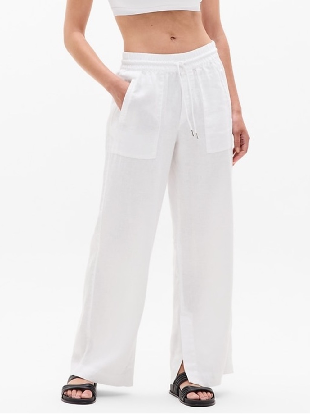 Athleta Retreat Linen High Rise Wide Leg Pant Size 10 White